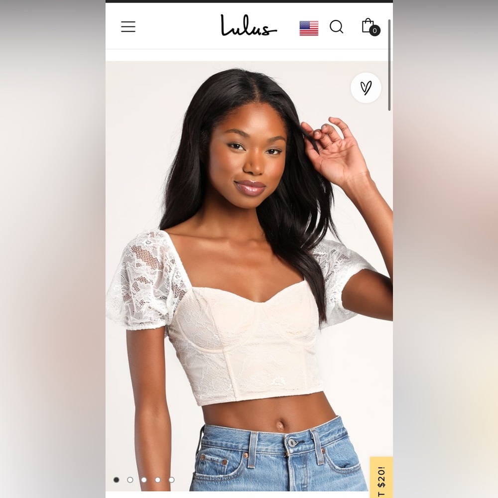 This Must Be The Lace Ivory Lace Puff Sleeve Bustier Top